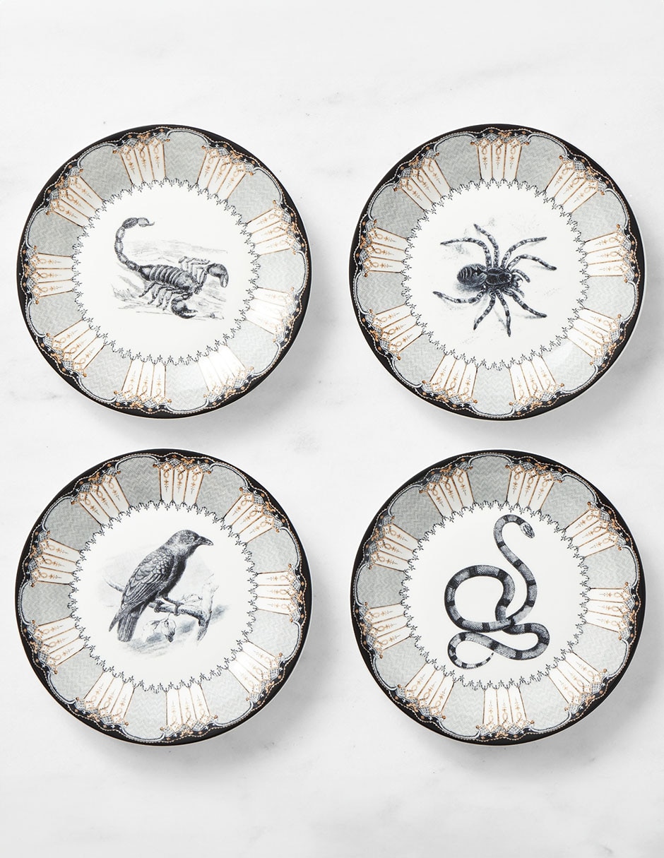 Set platos botana halloween Spooky de gres 4 piezas