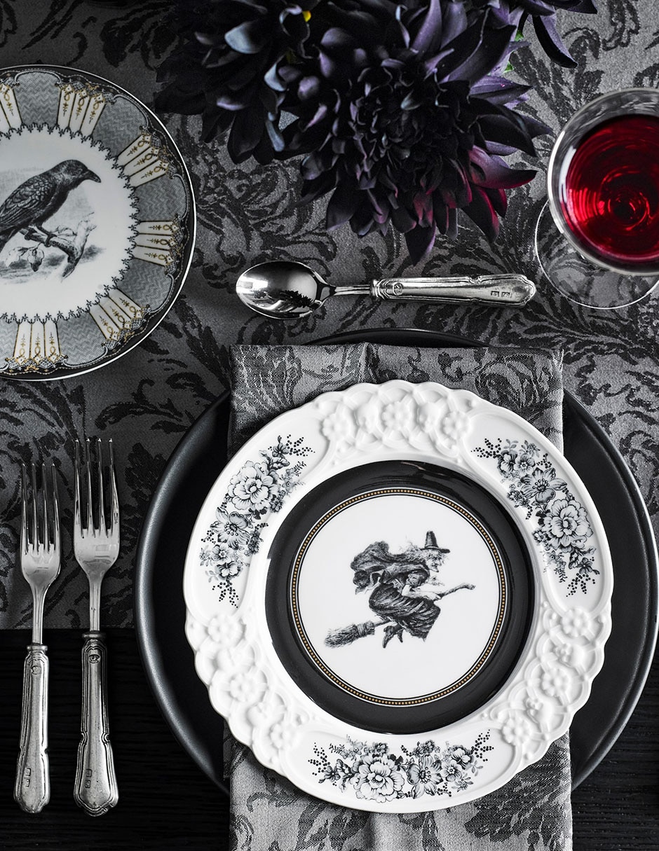 Set platos botana halloween Spooky de gres 4 piezas