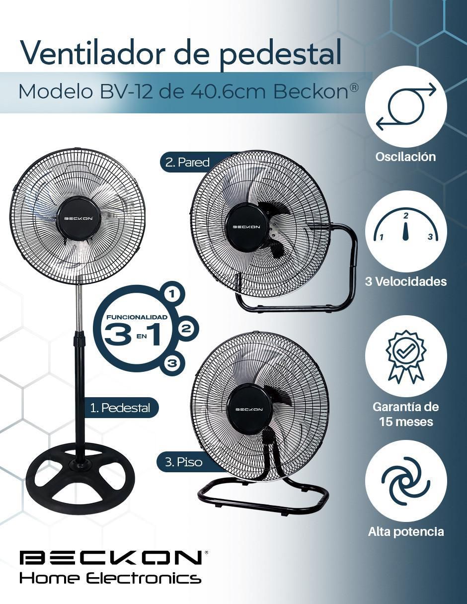 VENTILADOR DE PEDESTAL BV-12.24, NEGRO 2