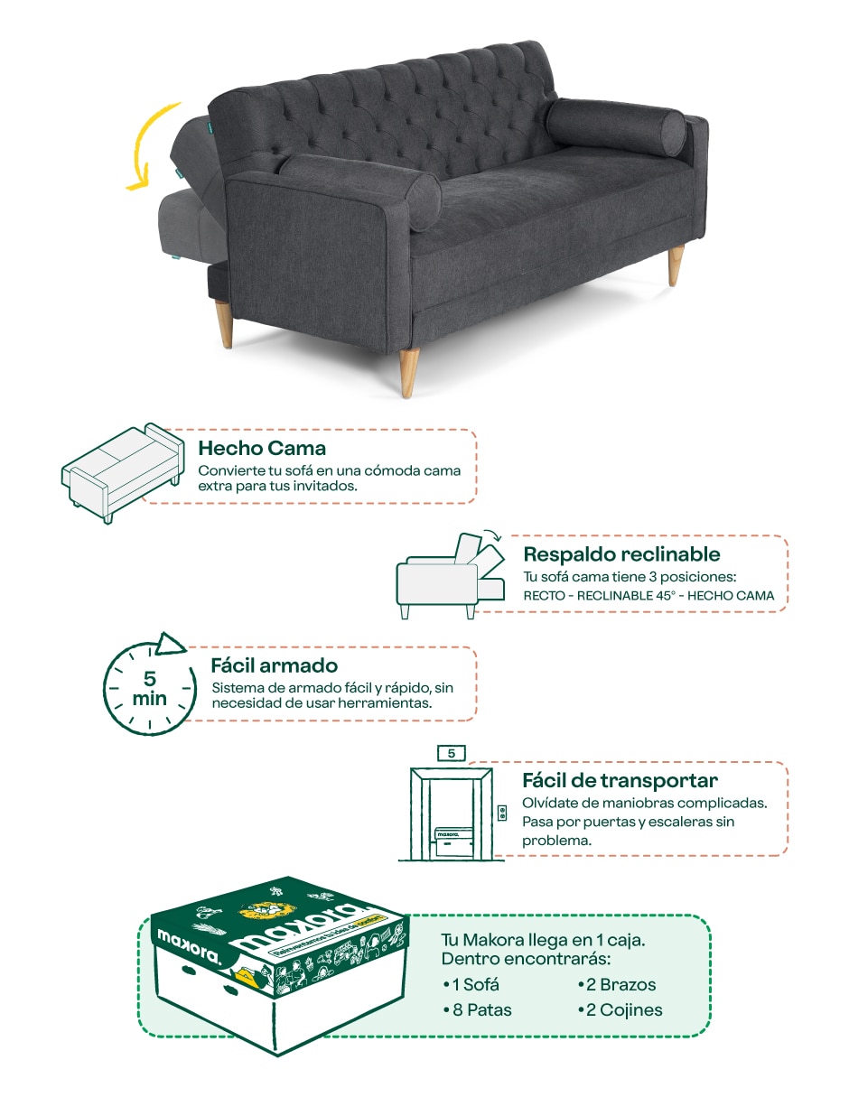 Sofá cama armable de velvet 9