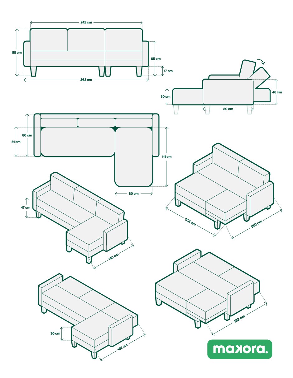 Sala modular Reversible, Sunny Con Memory Foam, Respaldo Reclinable de lino 7