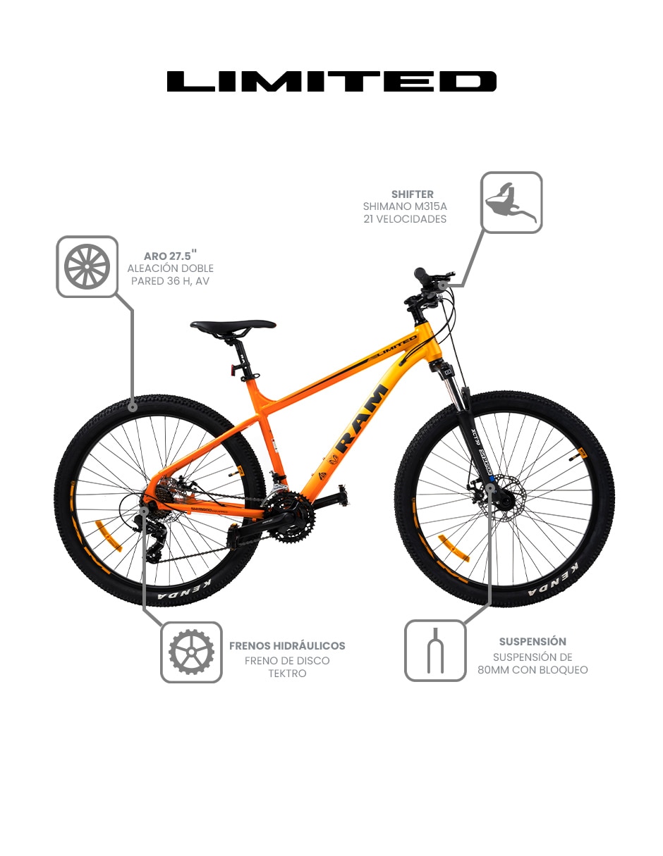 Bicicleta de montaña Ram rodada 27.5 Limited unisex