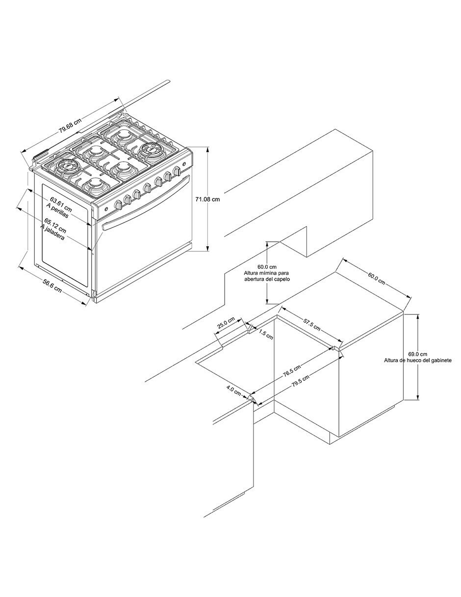 Estufa empotrable a gas lp Onix 79.68 cm ABR7140G de 6 quemadores 14