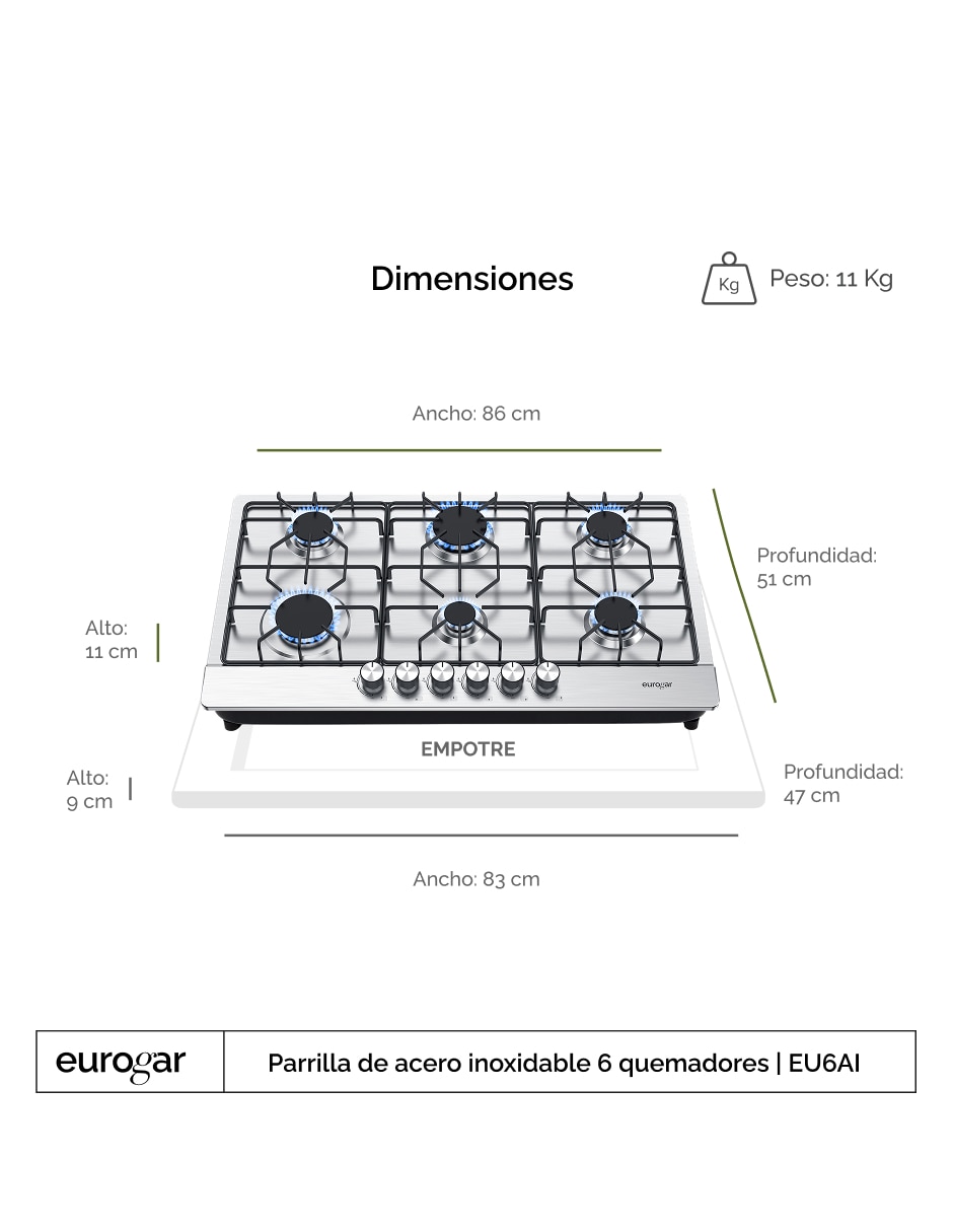 Parrilla a Gas LP empotrable Eurogar