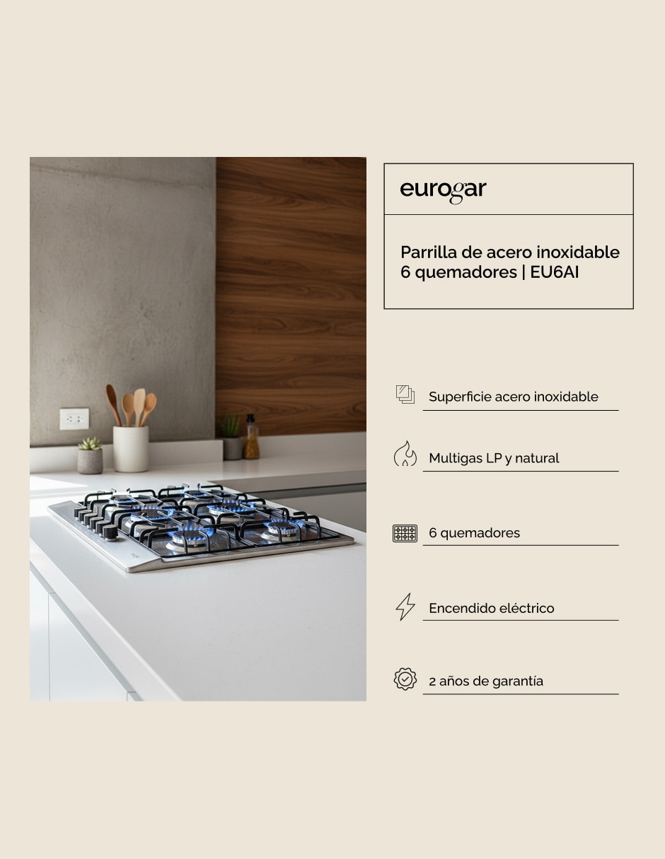 Parrilla a Gas LP empotrable Eurogar