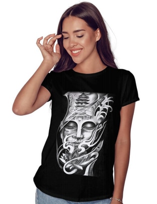 Playera manga corta Buda cuello redondo mujer Playera manga corta Buda cuello redondo mujer