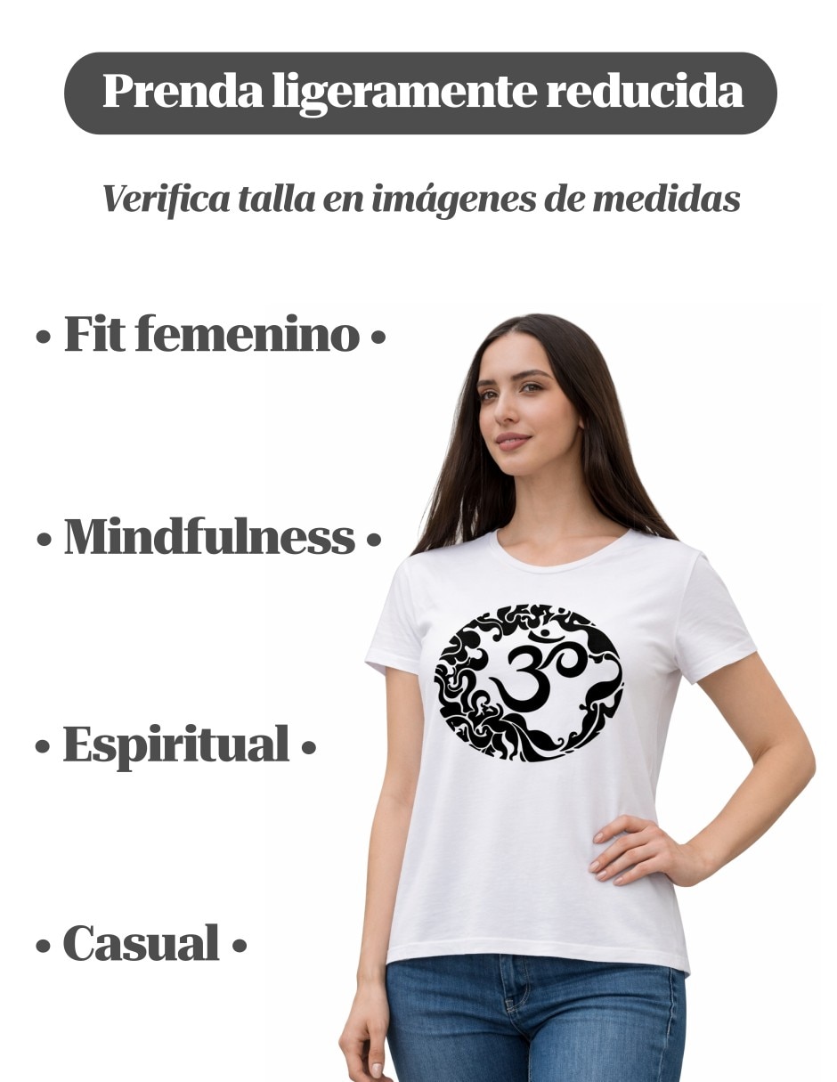 Playera manga corta Marëvnyk Om cuello redondo para mujer