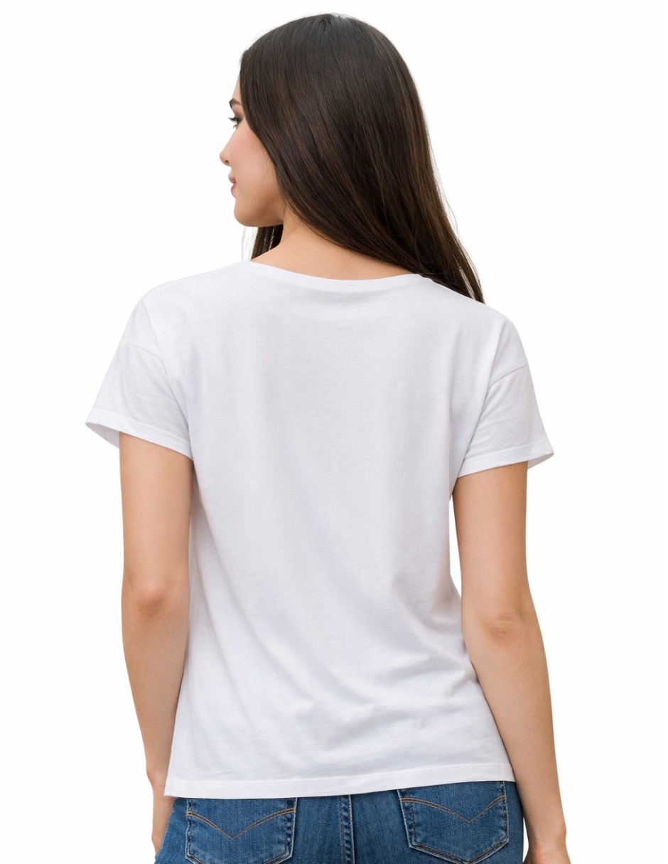 Playera manga corta Marëvnyk Om cuello redondo para mujer