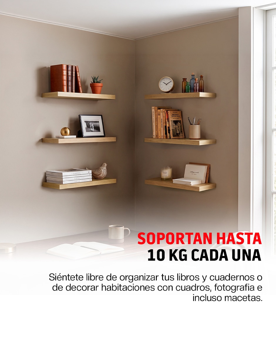 6 Repisas Flotantes de Madera para Pared Minimalistas 30 x 15 cm 2