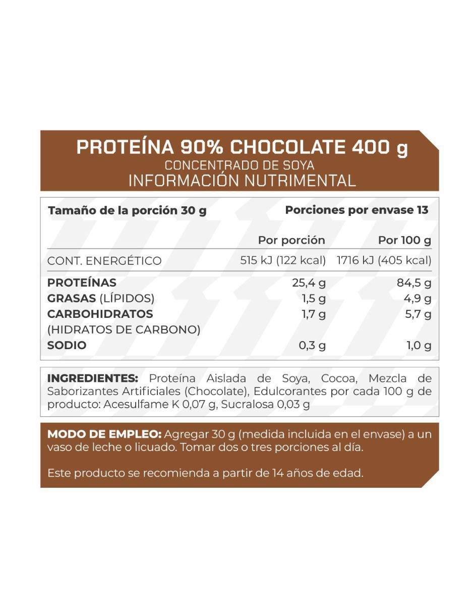 Suplemento Proteína 90% Concentrado de Soya sabor chocolate de 400 g 2