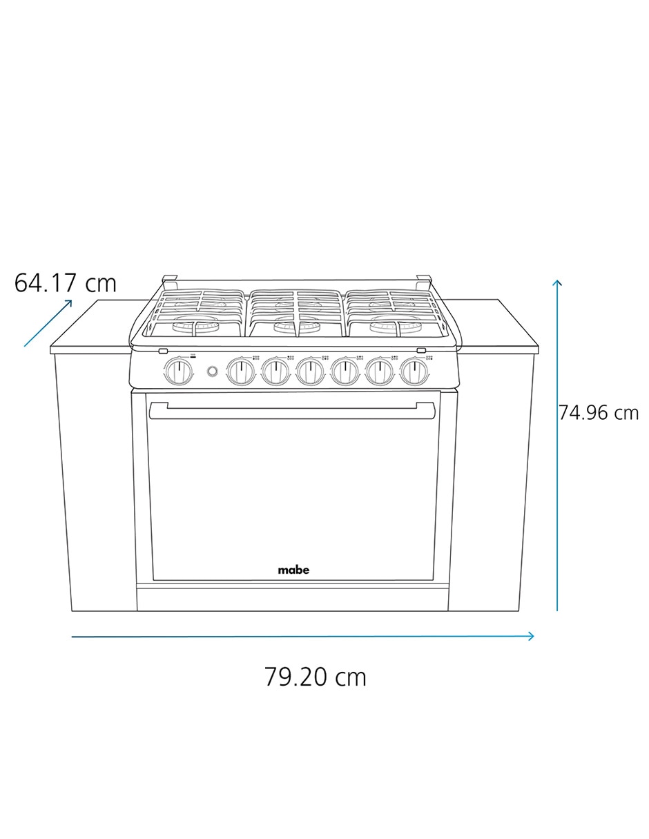 Combo estufa empotrable a gas lp 79.20 cm MA0C805003CMP80 de 6 quemadores + campana 17