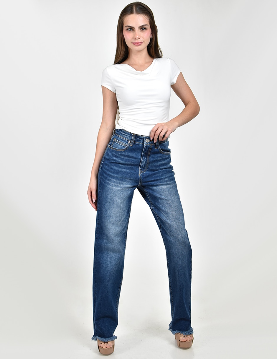 Jeans wide leg corte cintura para mujer 4