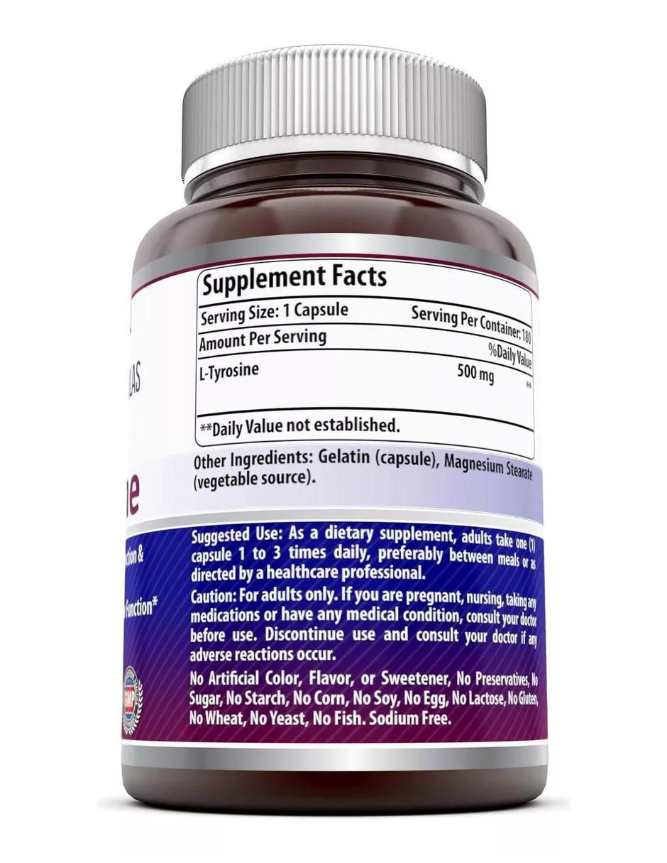 L-Tyrosine Amazing Nutrition con tirosina sabor natural de 180 Cápsulas 2