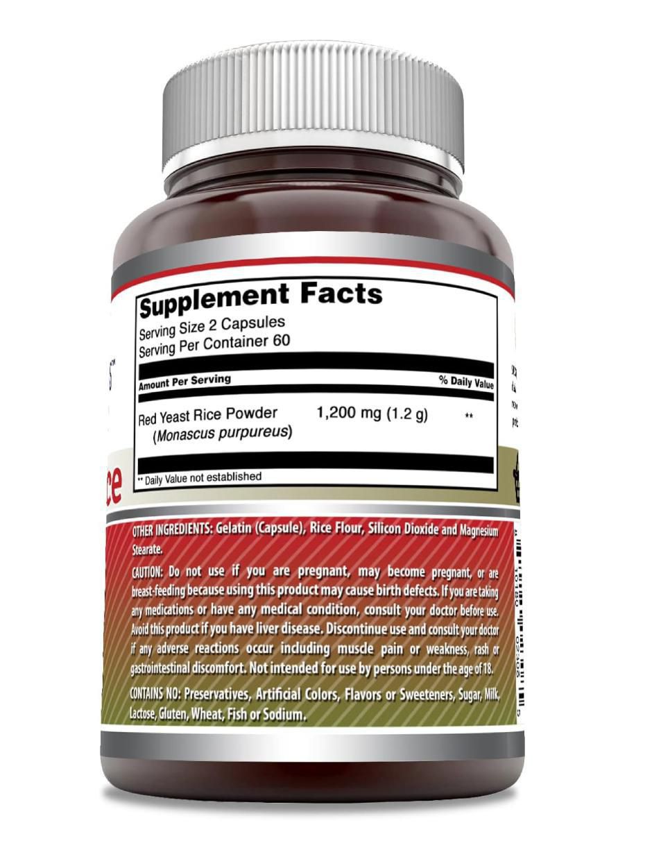 Red yeast rice Amazing Nutrition con arroz de levadura roja sabor natural de 120 cápsulas