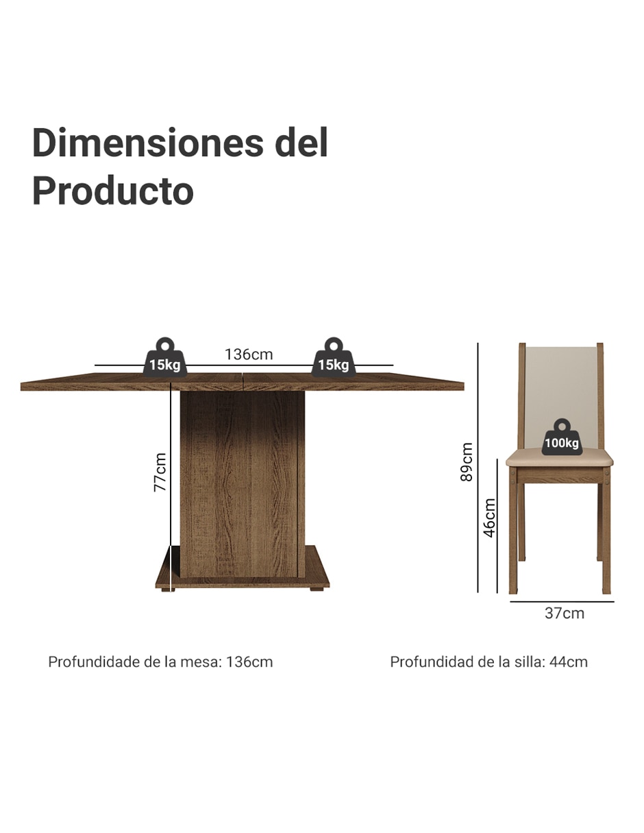 Comedor para 4 personas de acero y madera