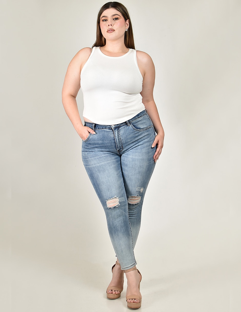 Jeans skinny corte media cintura para mujer 5