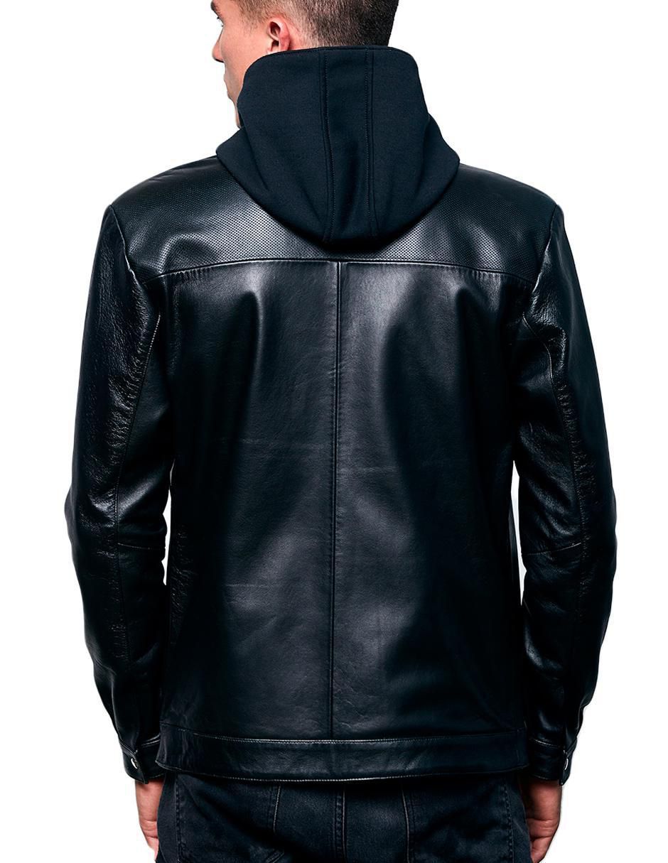 Chamarra casual de piel capucha desmontable para hombre 2