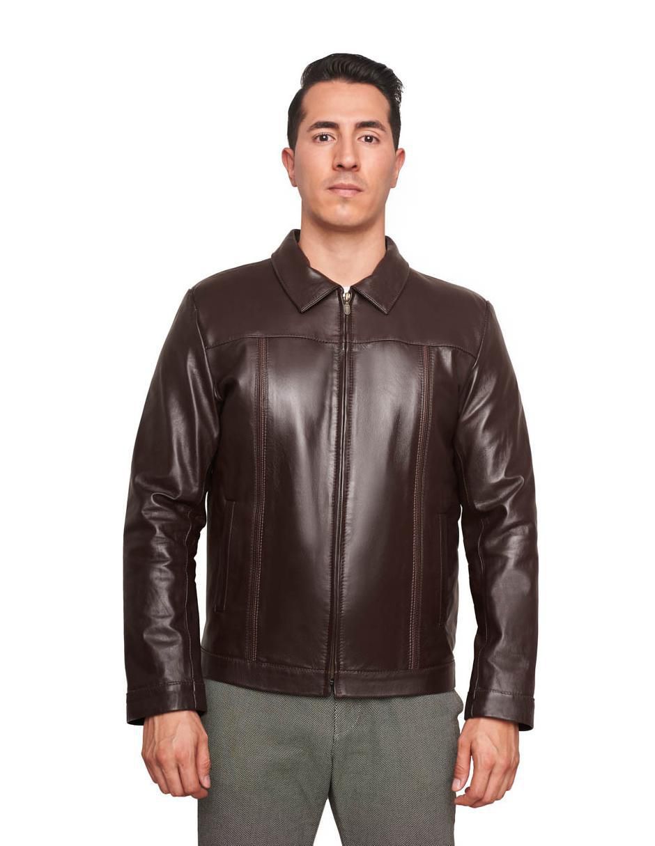 Chamarra casual de piel con bolsillos para hombre Chamarra casual de piel con bolsillos para hombre