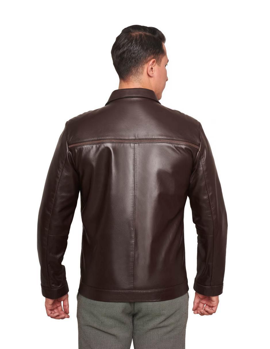 Chamarra casual de piel con bolsillos para hombre 4