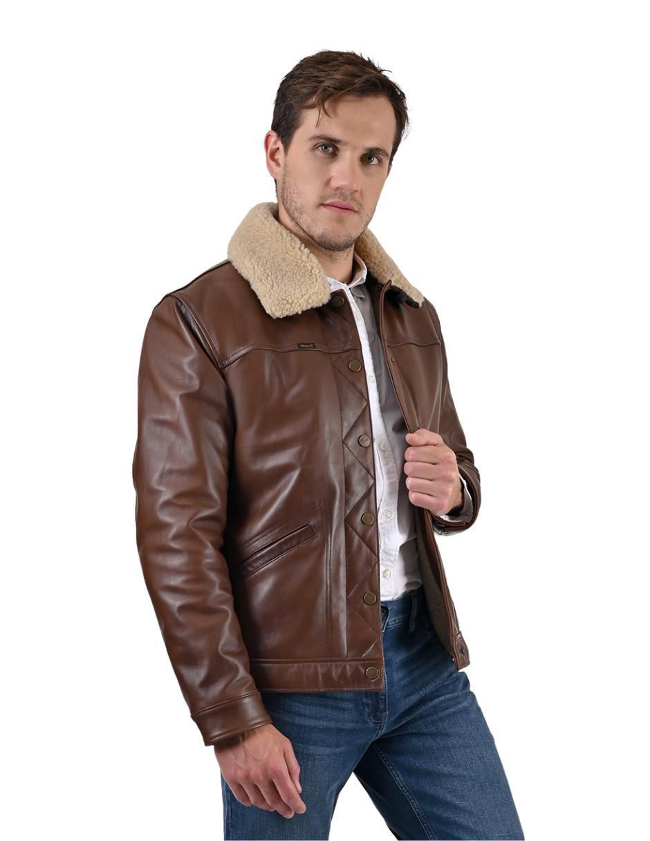 Chamarra casual de piel cuello desmontable para hombre Chamarra casual de piel cuello desmontable para hombre