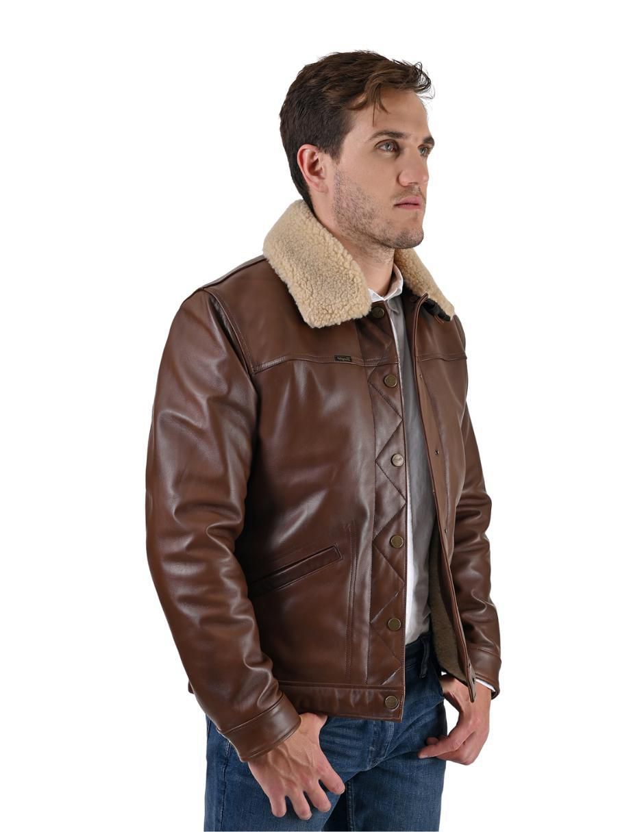 Chamarra casual Wrangler de piel cuello desmontable para hombre