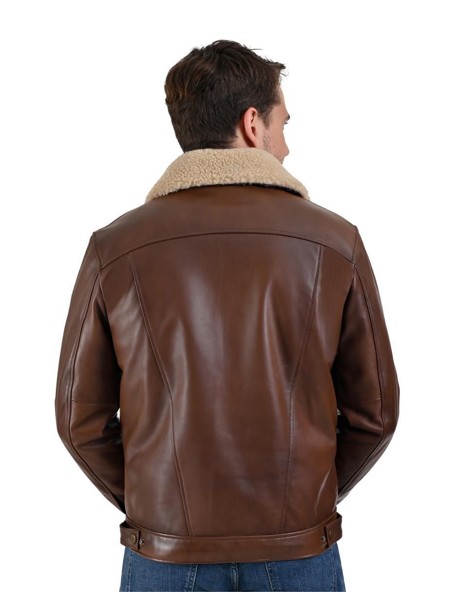 Chamarra casual Wrangler de piel cuello desmontable para hombre
