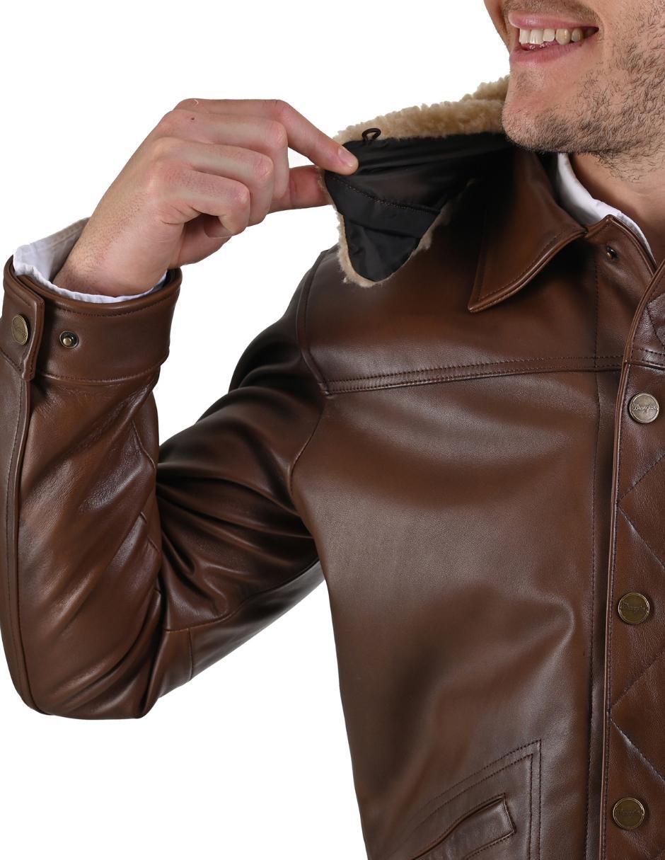 Chamarra casual Wrangler de piel cuello desmontable para hombre
