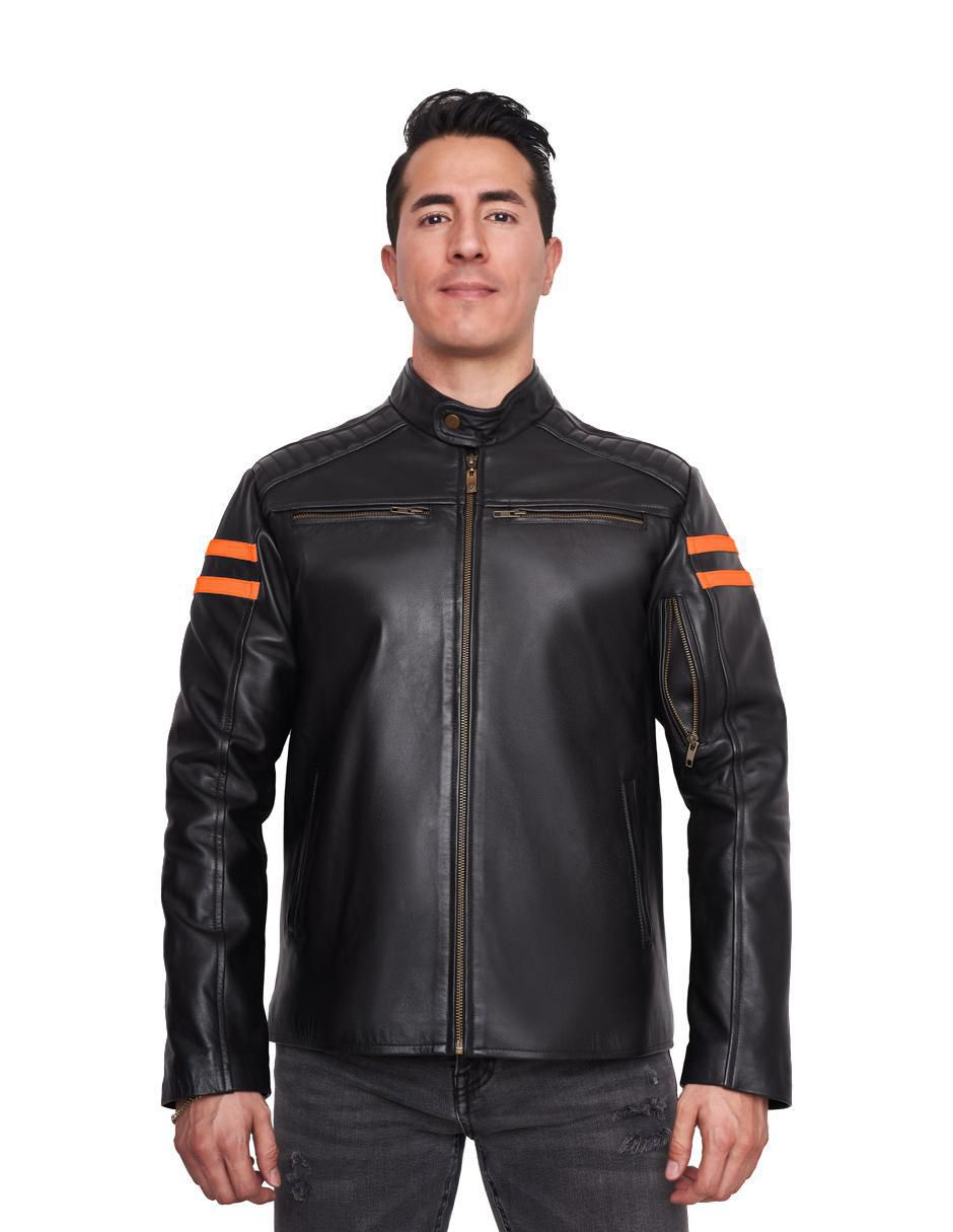 Chamarra para motociclista de piel con bolsillos para hombre Chamarra para motociclista de piel con bolsillos para hombre