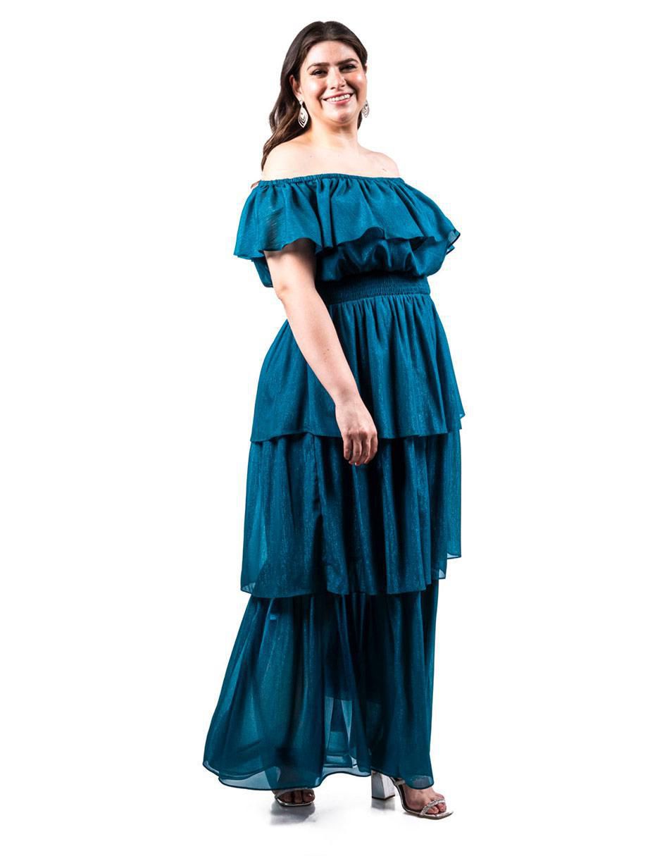 Vestido largo de fiesta escote Bardot 6