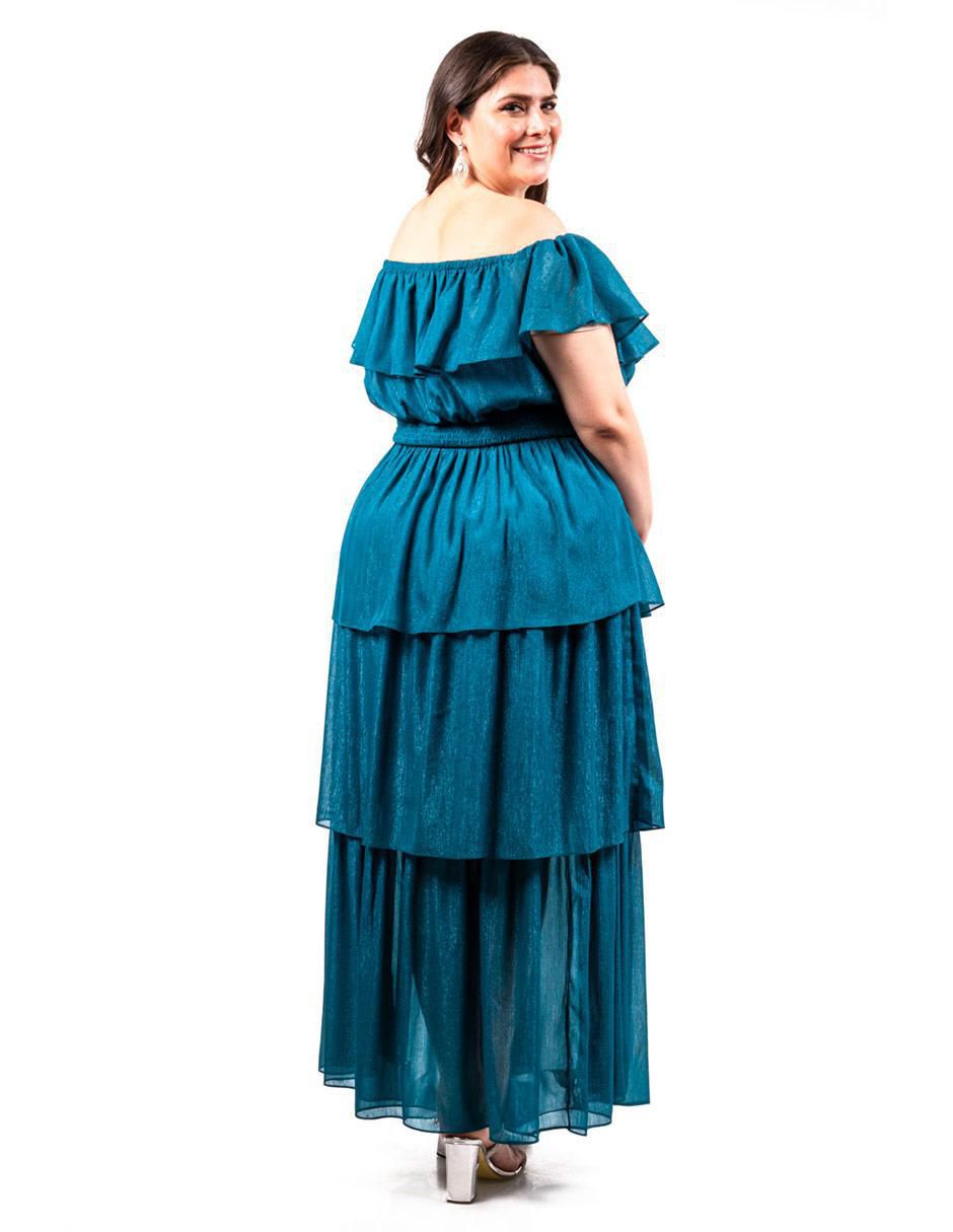 Vestido largo de fiesta escote Bardot 5