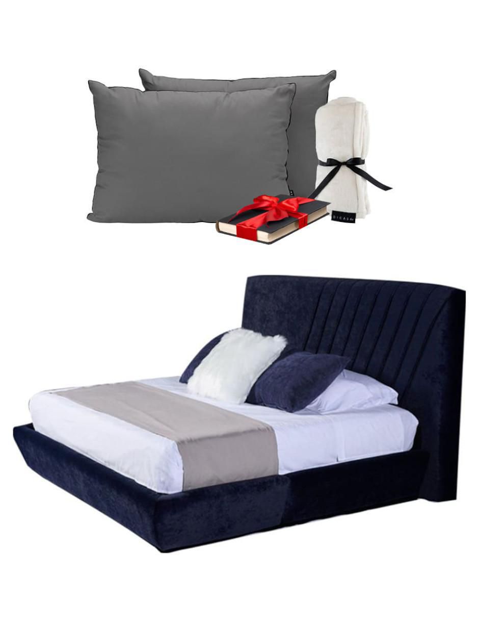 Cama Drax Base Dicasa de madera y tela