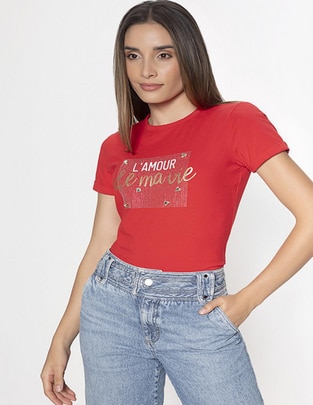 Playera manga corta cuello redondo para mujer Playera manga corta cuello redondo para mujer