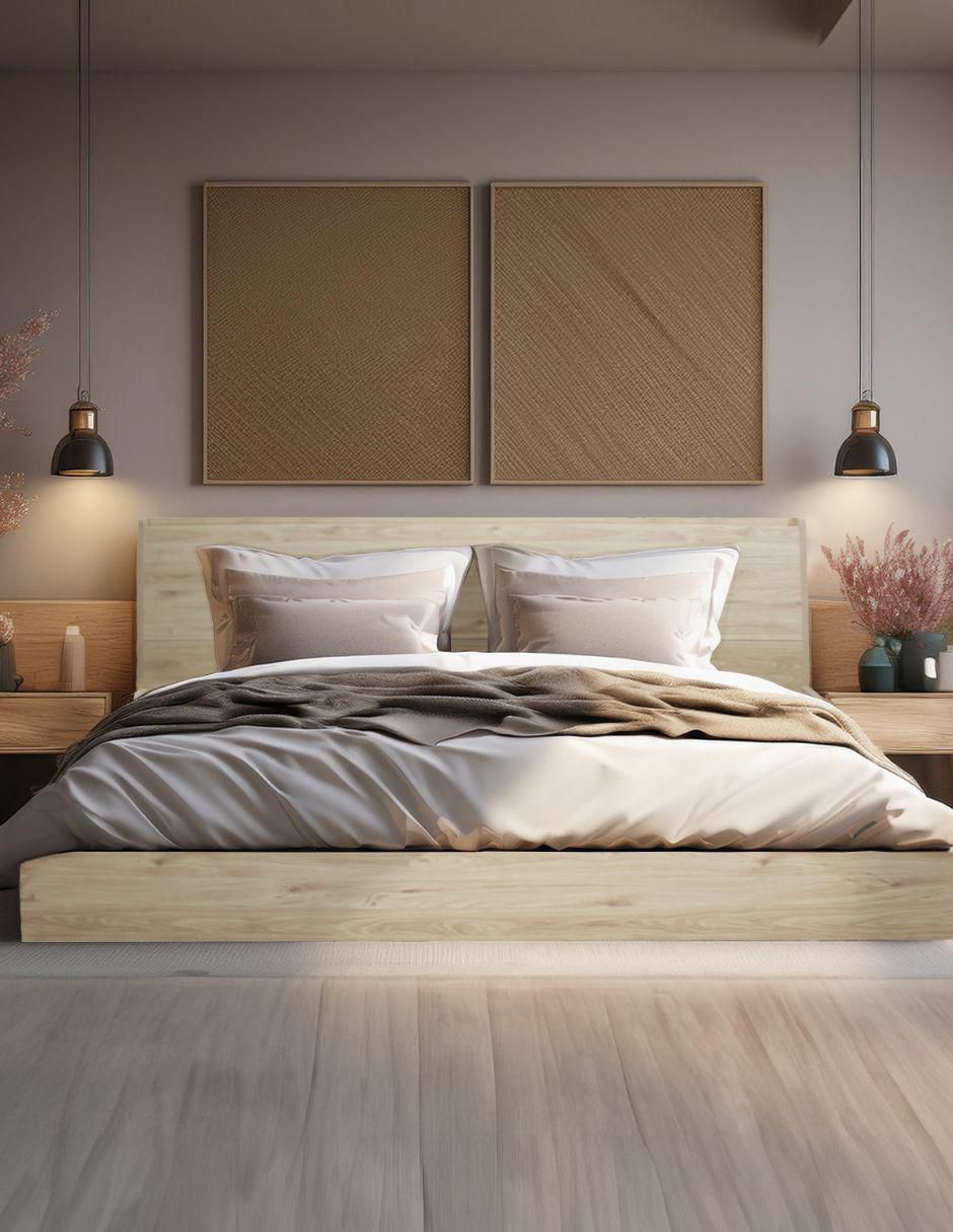 Cama Marsala Encino de madera queen size 3