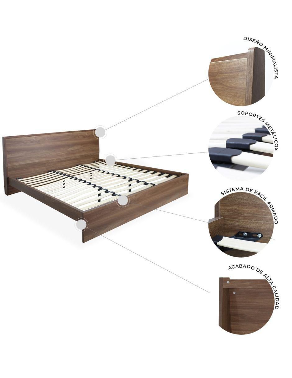 Cama marsala nogal de madera queen size 6