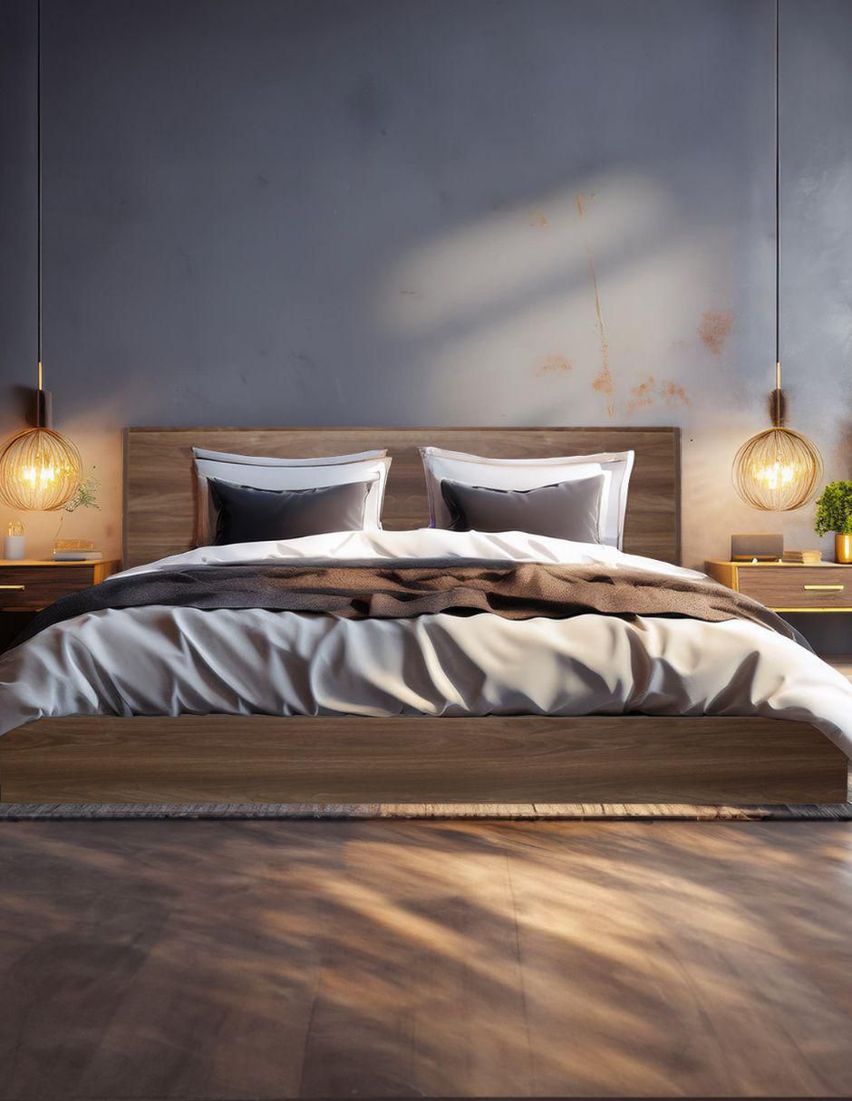 Cama Marsala Nogal de madera queen size