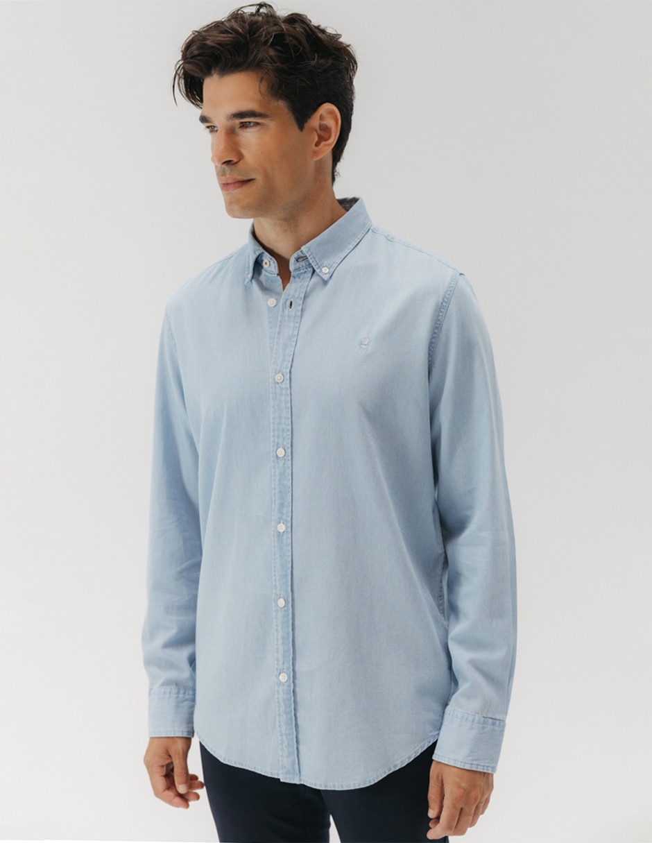 Camisa casual El Pulpo de algodón manga larga para hombre