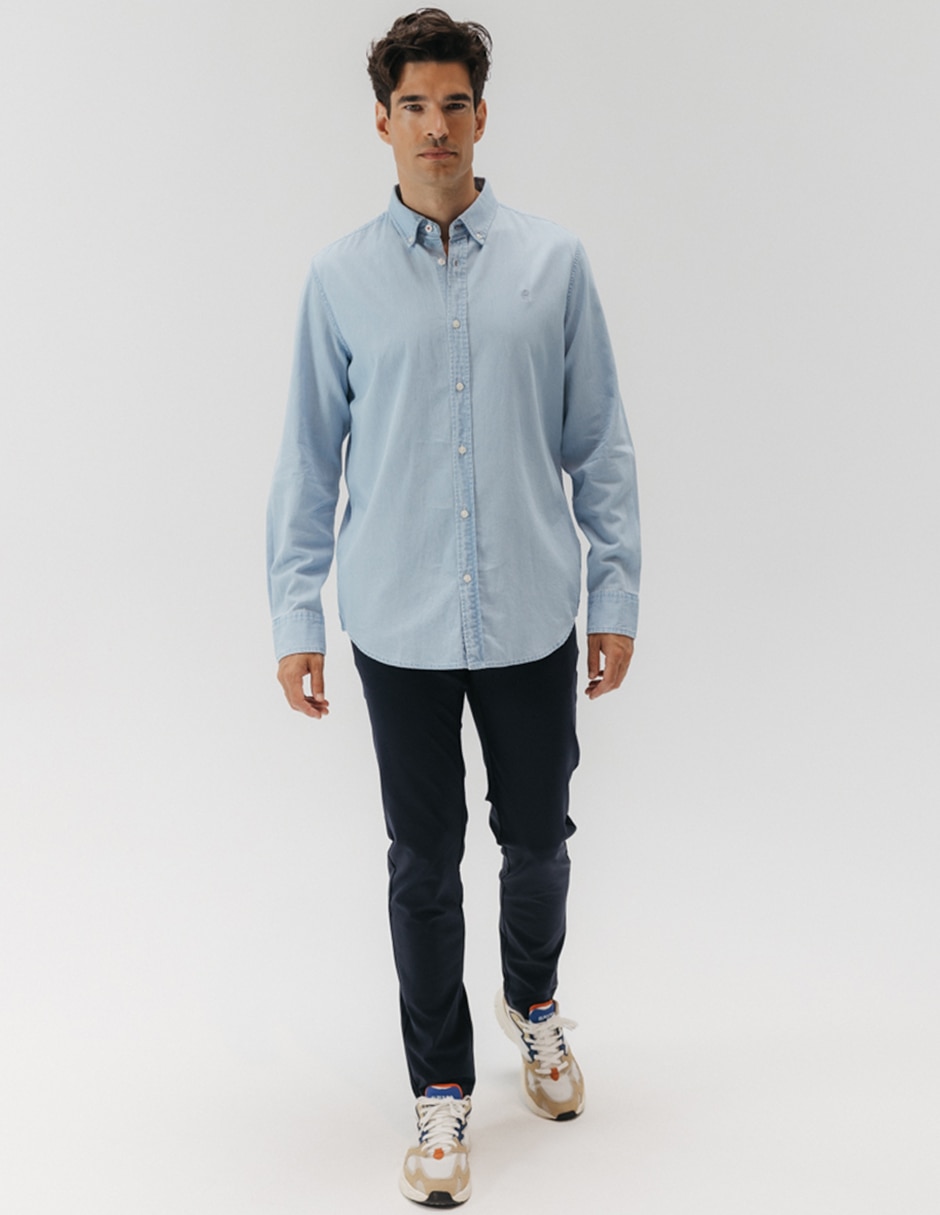 Camisa casual El Pulpo de algodón manga larga para hombre