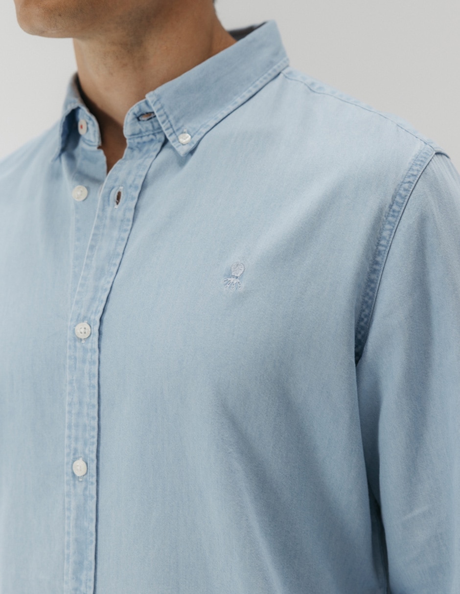 Camisa casual El Pulpo de algodón manga larga para hombre
