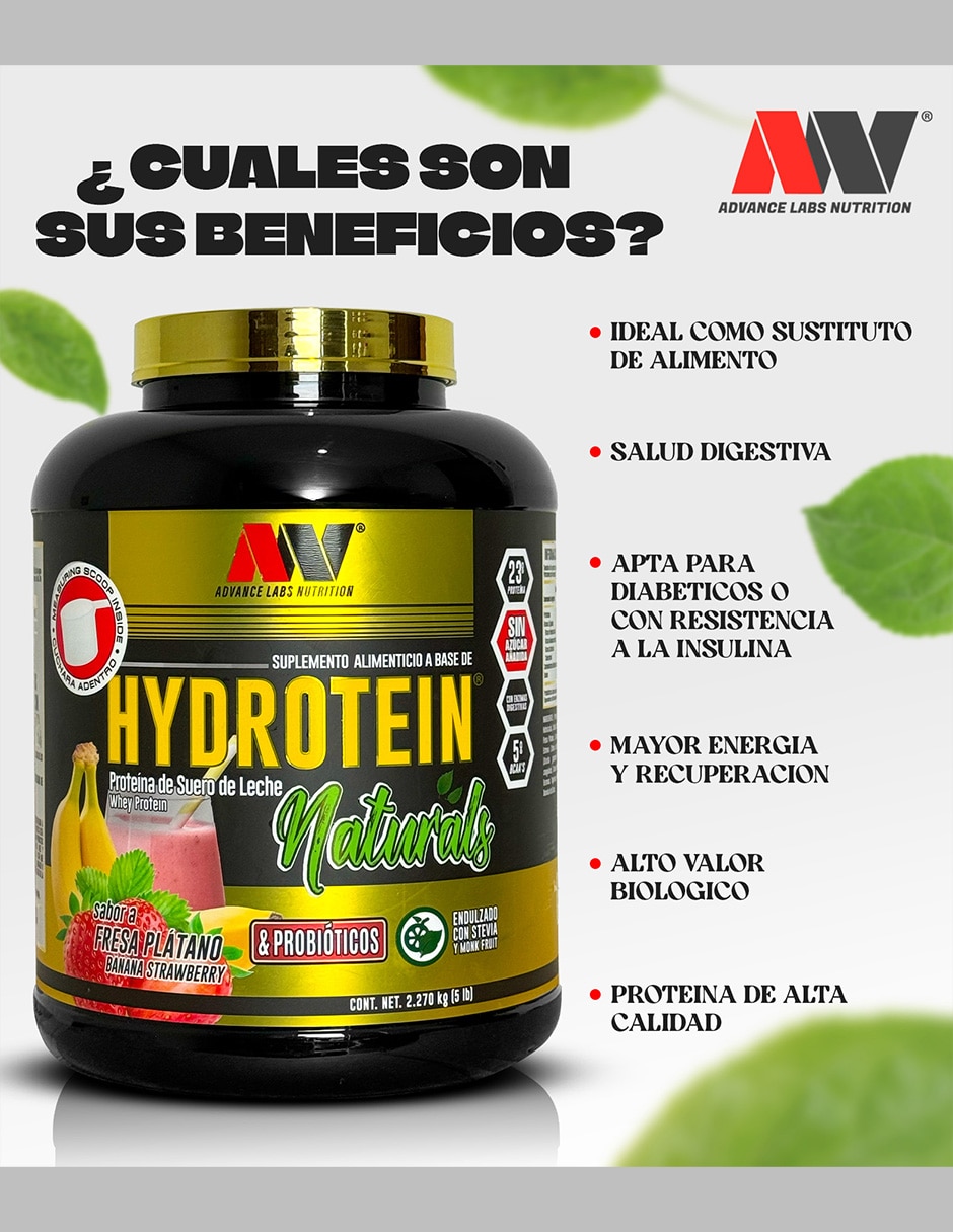 Hydrotein naturals advance nutrition con suero de leche cocoa natural lecitina y fruto del monje sabor caramelo de 2.2 kg