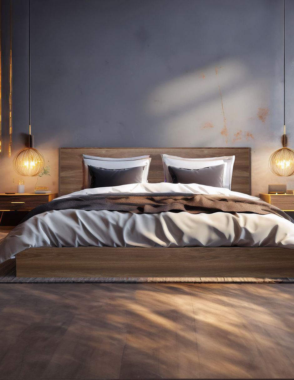 Cama Marsala Nogal de madera individual 6