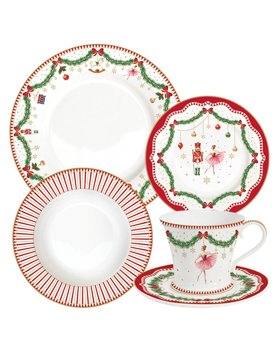 Vajilla cerrada navideña Magie de Noël de porcelana para 4 personas