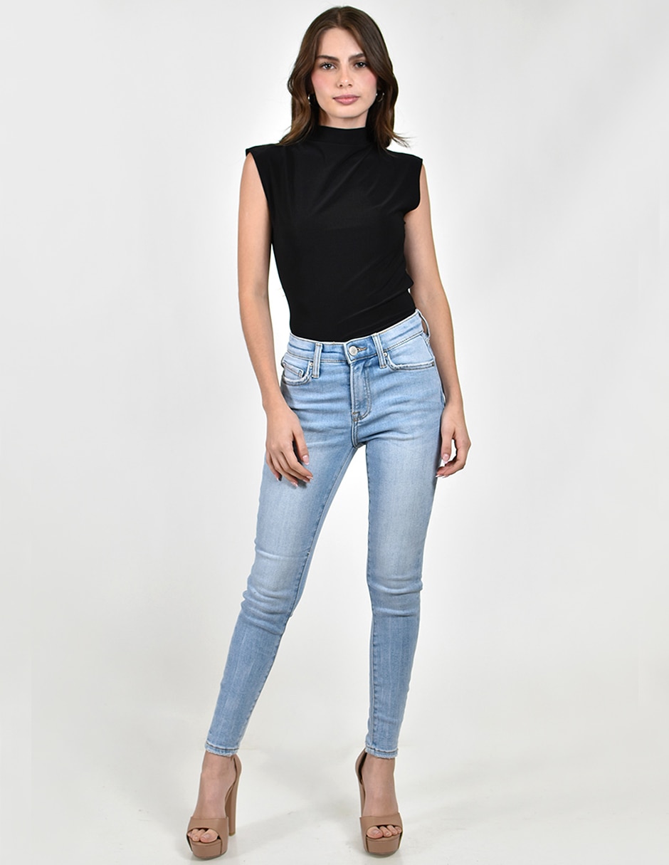 Jeans skinny corte media cintura para mujer 2