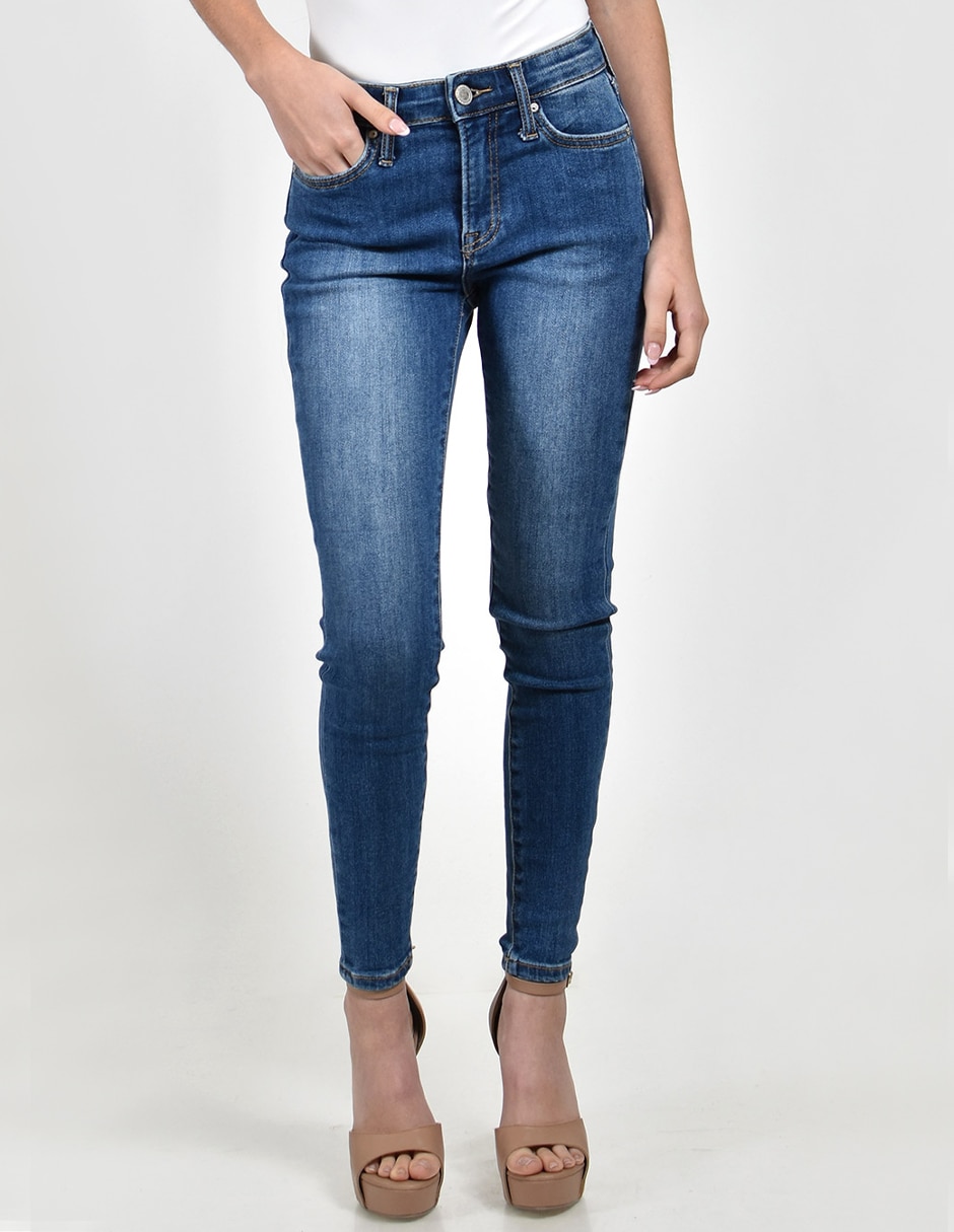 Jeans regular skinny corte media cintura para mujer 1