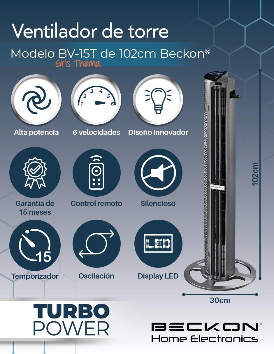 VENTILADOR DE TORRE BV-15TTHEMA , GRIS 8