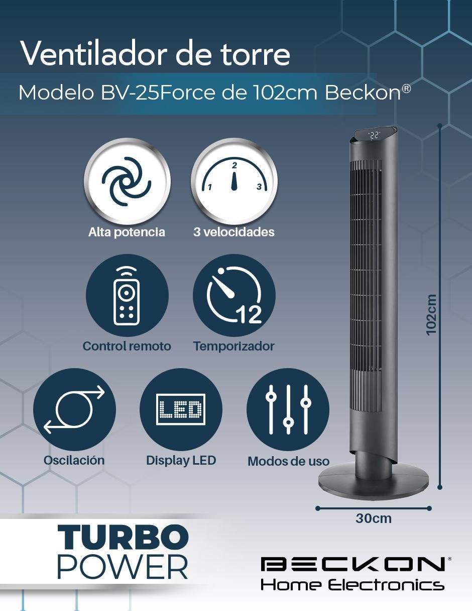 VENTILADOR DE TORRE BV-25FORCE , NEGRO 8