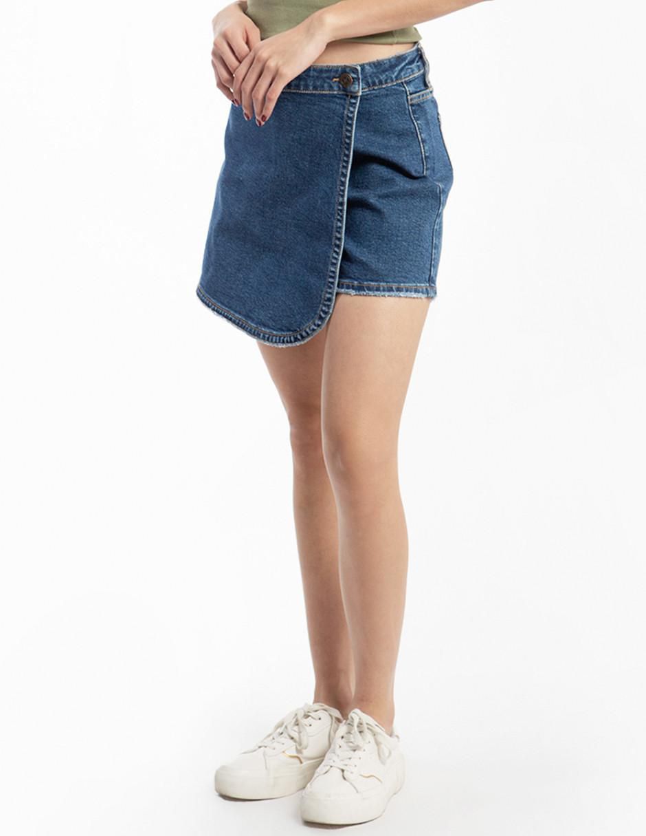 Falda short de mezclilla a la cintura 4