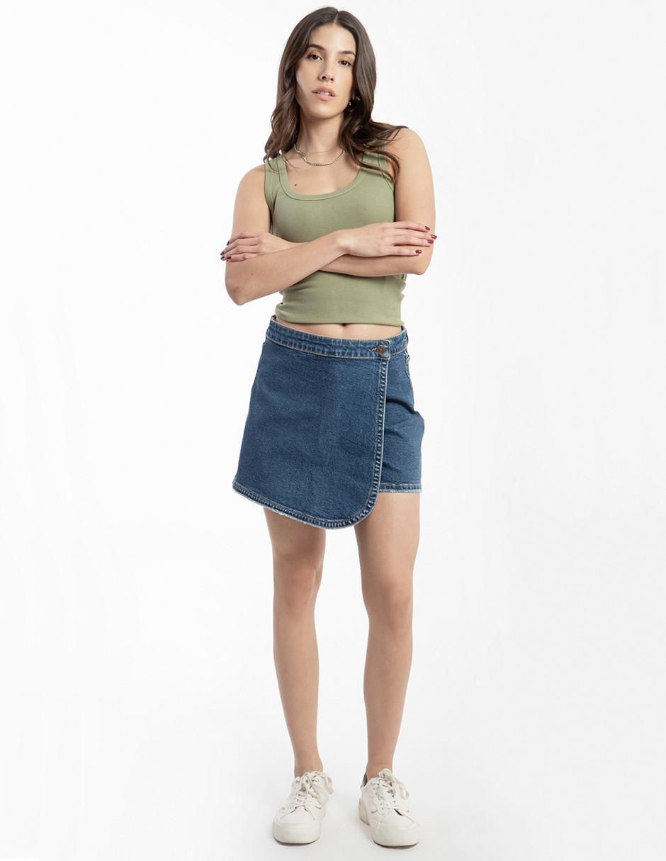Falda short de mezclilla a la cintura 2