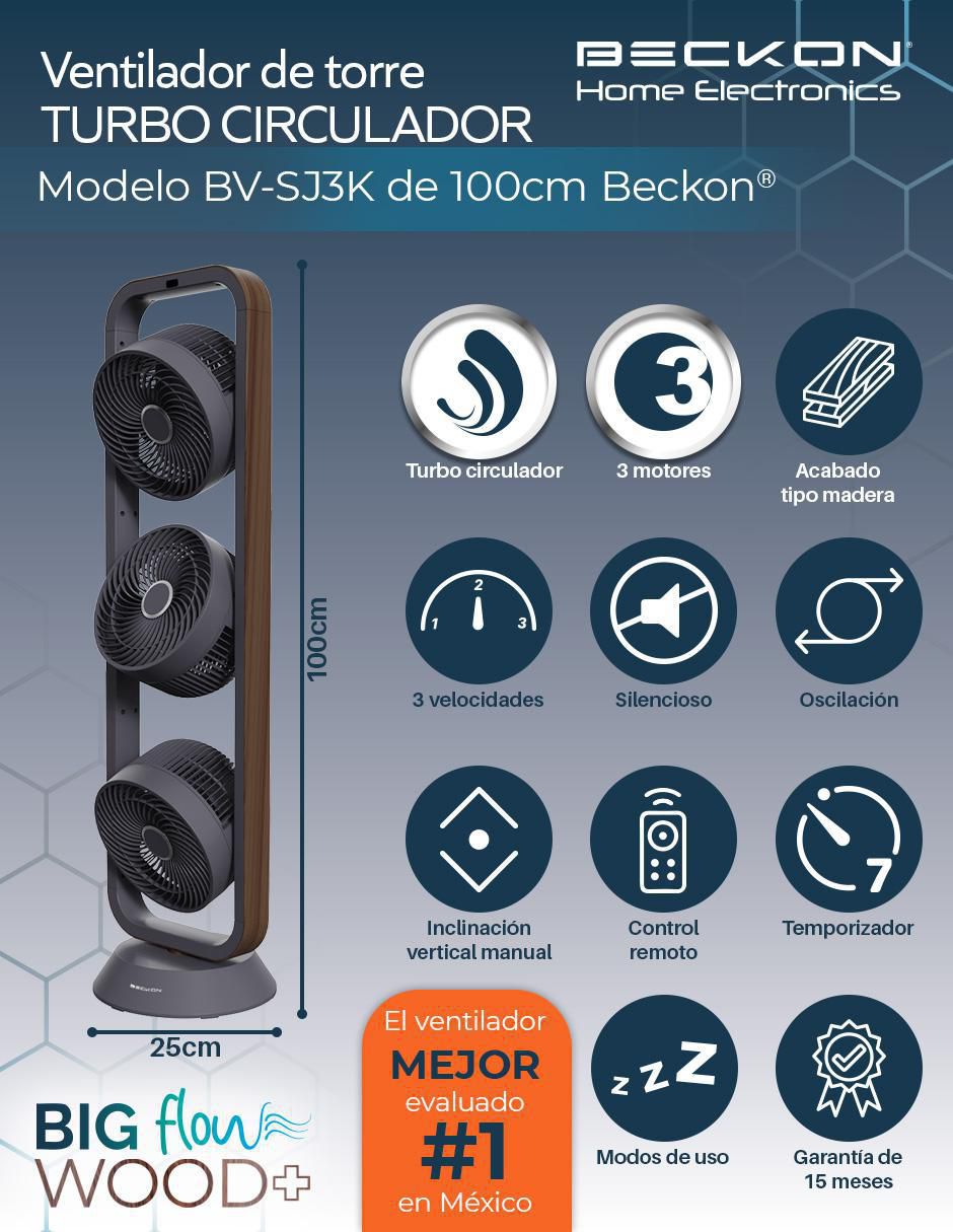 Ventilador de torre con control remoto 3 velocidades 8