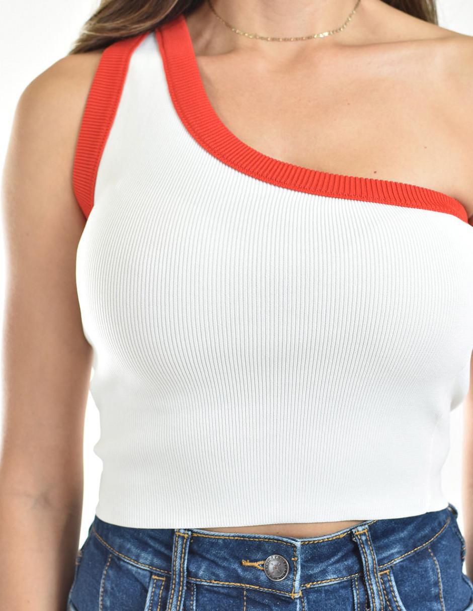 Top Roman Fashion cuello asimétrico tirante ancho