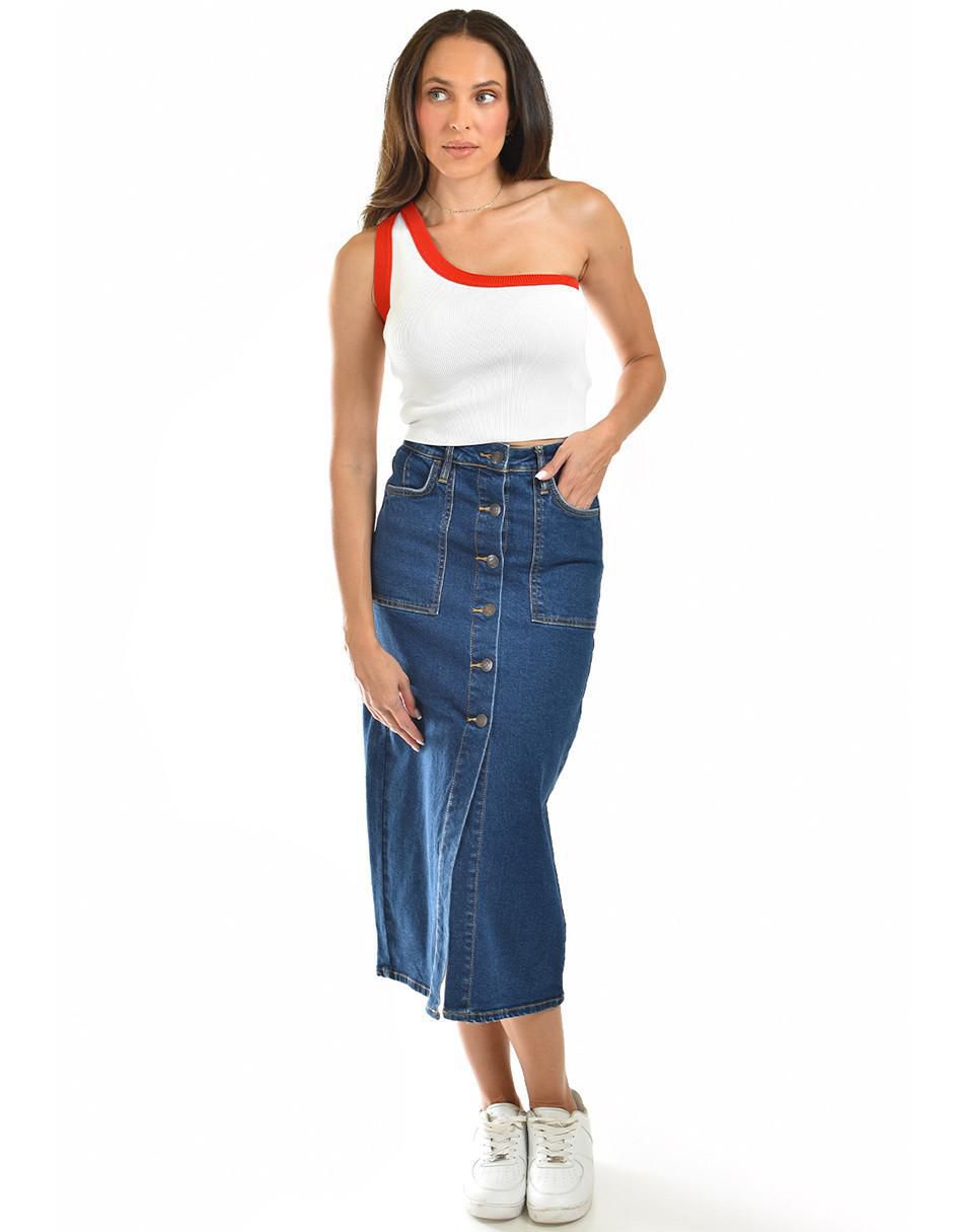 Top Roman Fashion cuello asimétrico tirante ancho